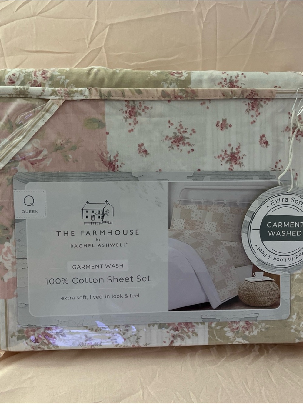 The Farmhouse Rachel Ashwell Queen Cotton Sheet Set - Pink & Cream Floral